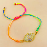 Evil Eye Copper Gold Baguette Cubic Zirconia Thread adjustable Bracelet For Women