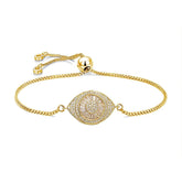 Turkish Evil Eye Gold Cubic Zirconia Adjustable Slider Bracelet Women