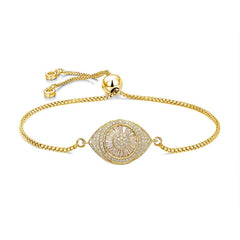 Turkish Evil Eye Gold Cubic Zirconia Adjustable Slider Bracelet Women