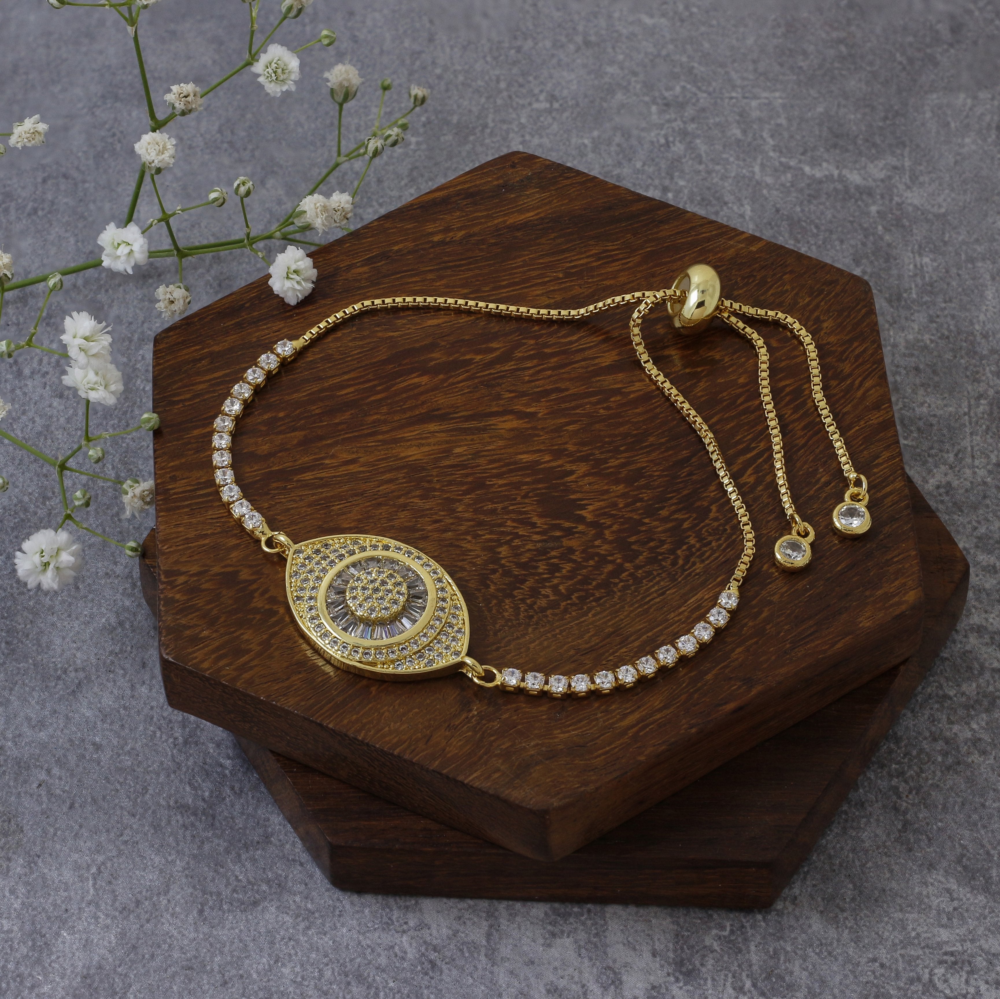 Gold Slider Turkish Evil Eye Bracelet For Women