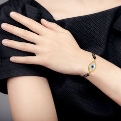 Evil Eye Nazariya Mother Of Pearl Zircon American Diamond 22K Gold Hand Mangalsutra Bracelet For Women