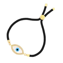 Oval Evil Eye Mother Of Pearl CZ Gold Black Thread Bracelet