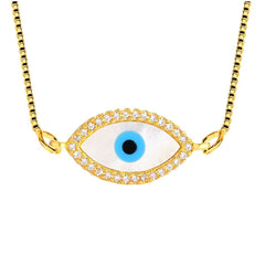 Oval Turkish Evil Eye CZ Silver Necklace Pendant Chain