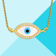 Oval Turkish Evil Eye CZ Silver Necklace Pendant Chain