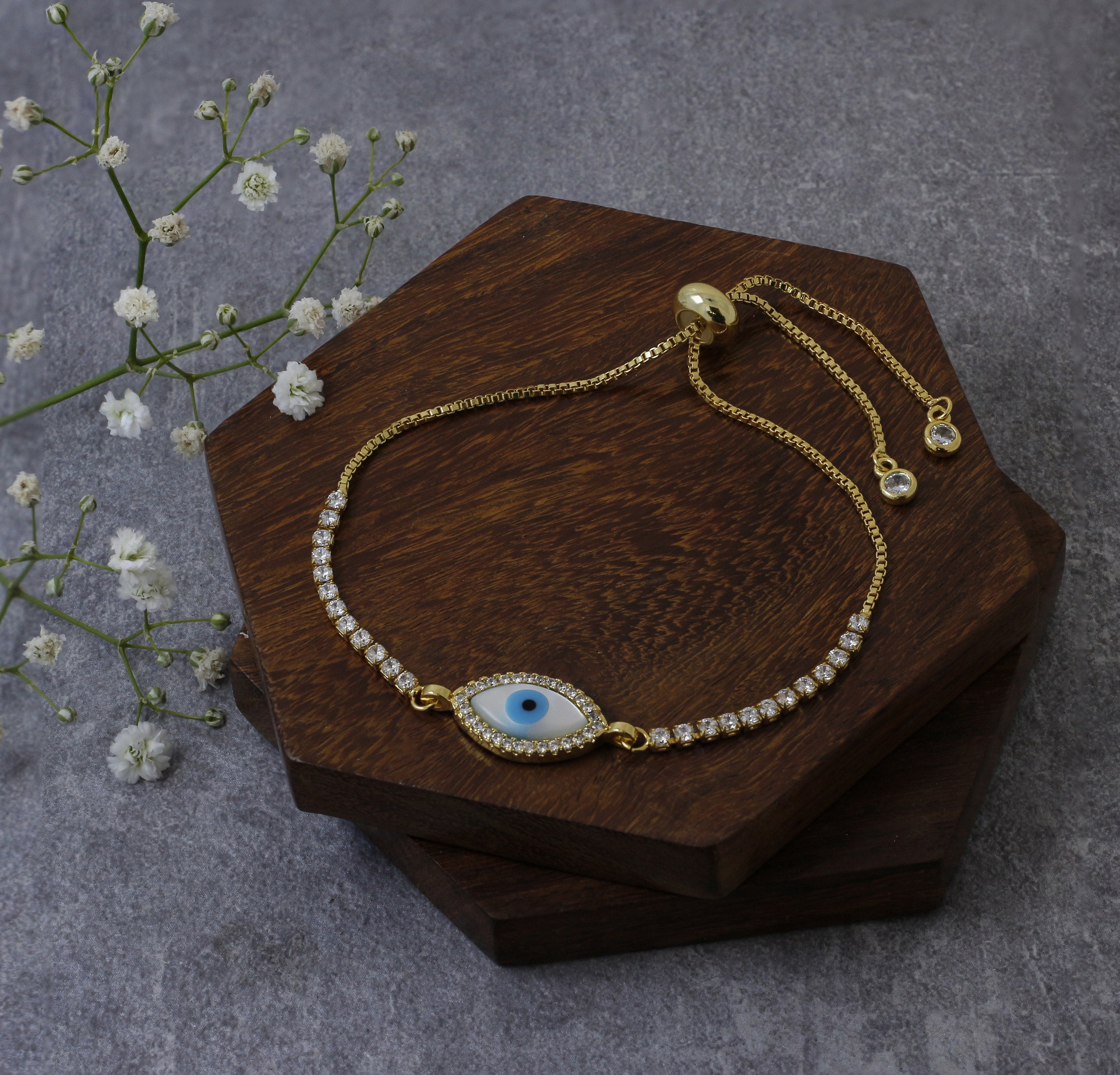 Blue Oval Cubic Zirconia Slider Turkish Evil Eye Bracelet Women