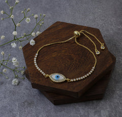 Blue Oval Cubic Zirconia Slider Turkish Evil Eye Bracelet Women