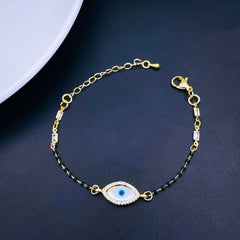 Oval Gold Evil Eye CZ Mother Of Pearl Hand Mangalsutra Bracelet