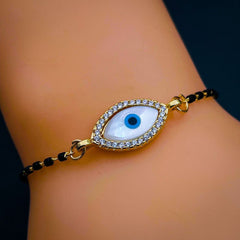Oval Gold Evil Eye CZ Mother Of Pearl Hand Mangalsutra Bracelet