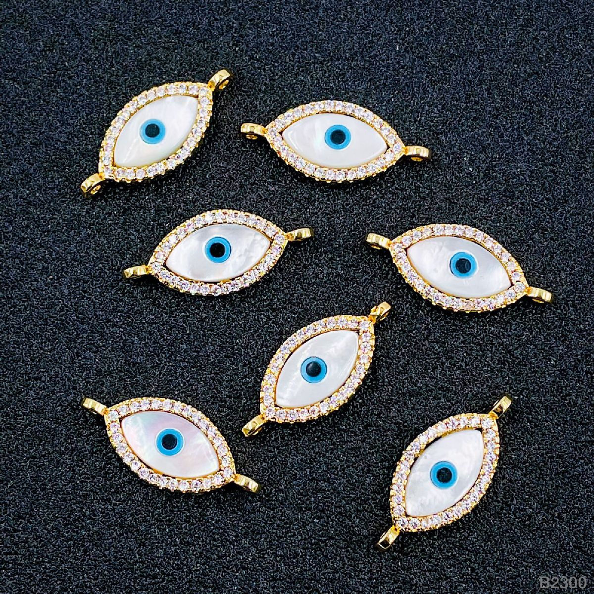 Evil Eye Oval Black Silver American Diamond Copper Centre Pcs For Women