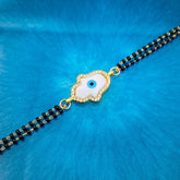 Hamsa Hand Evil Eye Mother Of Pearl Zircon 22K Gold Hand Mangalsutra Bracelet For Women