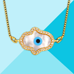 Hamsa Turkish Evil Eye American Diamond Silver Necklace Pendant Chain