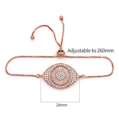 Turkish Evil Eye Rose Gold Cubic Zirconia Adjustable Slider Bracelet