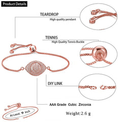 Turkish Evil Eye Rose Gold Cubic Zirconia Adjustable Slider Bracelet