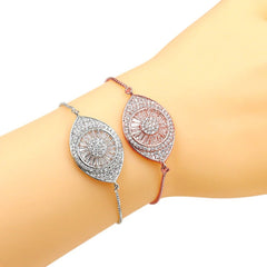 Turkish Evil Eye Rose Gold Cubic Zirconia Adjustable Slider Bracelet
