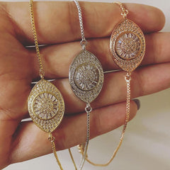 Turkish Evil Eye Rose Gold Cubic Zirconia Adjustable Slider Bracelet