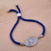 Evil Eye Copper Blue Silver Cubic Zirconia Thread Slider Bracelet