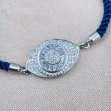 Evil eye Copper Blue Silver Cubic Zirconia Thread Slider Bracelet Women