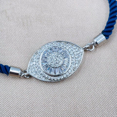 Evil Eye Copper Blue Silver Cubic Zirconia Thread Slider Bracelet