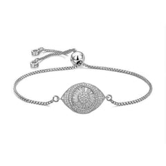 Turkish Evil Eye Silver Cubic Zirconia Adjustable Slider Bracelet