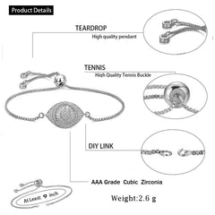 Turkish Evil Eye Silver Cubic Zirconia Adjustable Slider Bracelet