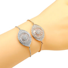 Turkish Evil Eye Silver Cubic Zirconia Adjustable Slider Bracelet