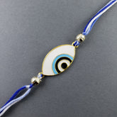 Turkish Evil Eye White Enamel Beads Thread Rakhi For Men