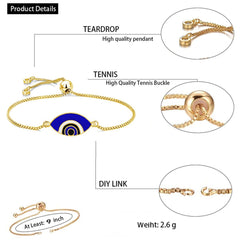 Gold Blue Slider Turkish Evil Eye Bracelet For Women