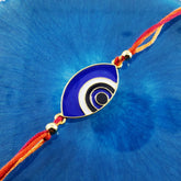 Evil Eye White Blue Enamel Thread Rakhi For Men