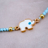 Elephant Evil Eye Alloy Blue White Gold Enamel Thread adjustable Bracelet For Women