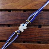 Elephant Evil Eye White Enamel Thread Rakhi For Men