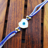 Heart Evil Eye White Enamel Thread Rakhi For Men