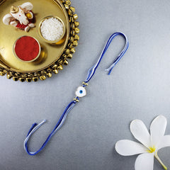 Heart Evil Eye White Enamel Thread Rakhi For Men