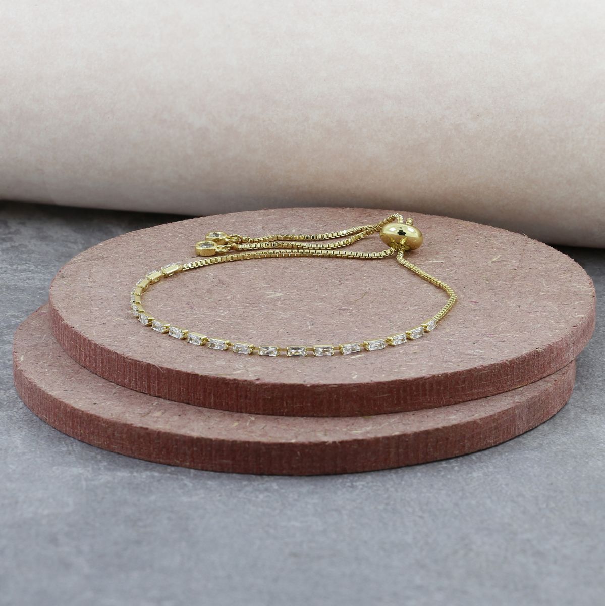 Gold Slim American Diamond Bracelet For Women