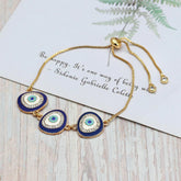 Gold Slider 3 Turkish Evil Eye Bracelet For Women