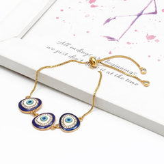 Gold Slider 3 Turkish Evil Eye Bracelet For Women