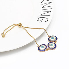 Gold Slider 3 Turkish Evil Eye Bracelet For Women