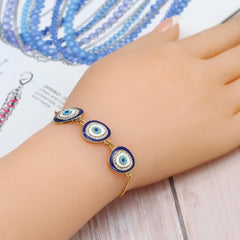 Gold Slider 3 Turkish Evil Eye Bracelet For Women