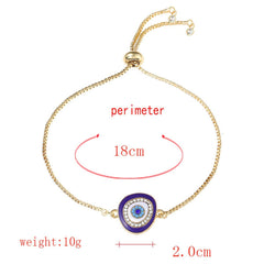 Turkish Blue Evil Eye Cubic Zirconia Gold Adjustable Slider Bracelet