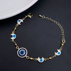 Hamsa Gold Evil Eye Cubic Zirconia Mother of Pearl Hand Mangalsutra Bracelet Women