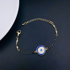 Copper Turkish Evil Eye Moon Cubic Zirconia Blue Gold Bracelet for Women
