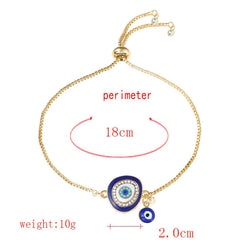 Turkish Evil Eye Blue CZ Gold Adjustable Slider Bracelet