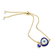 Turkish Evil Eye Blue CZ Gold Adjustable Slider Bracelet