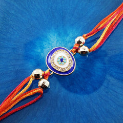 Evil Eye Blue White Cubic Zirconia Thread Rakhi For Men