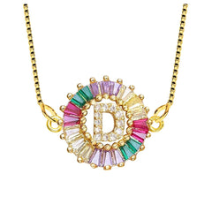 Rainbow Crystal Cz Initial Alphabet Letter D Necklace Pendant Chain