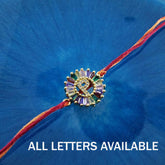 Rainbow Initial Letter Alphabet Gold Cubic Zirconia Thread Rakhi