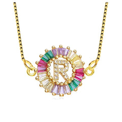 Rainbow Crystal Cz Initial Alphabet Letter D Necklace Pendant Chain