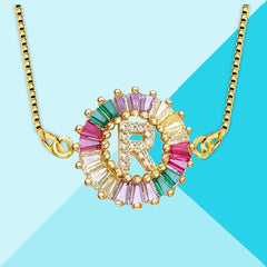 Rainbow Crystal Cz Initial Alphabet Letter D Necklace Pendant Chain