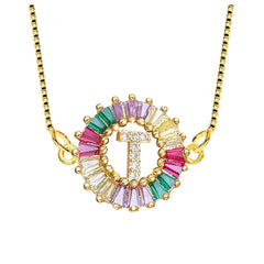 Rainbow Crystal Cz Initial Alphabet Letter D Necklace Pendant Chain