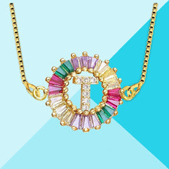 Rainbow Crystal Cz Initial Alphabet Letter D Necklace Pendant Chain