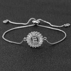 Initial Alphabet Large Letter Cubic Zirconia Silver Slider Bracelet
